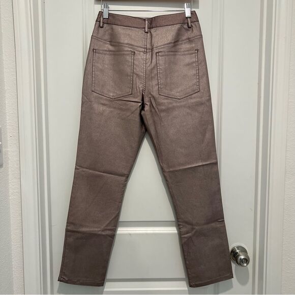 NWT Anthropologie/Avec Les Filles Metallic Straight Skinny Pant Silver Taupe 27 - Picture 4 of 12